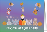 Halloween for Grandchild, Sweetest Little Punkin, Girl in Costume card