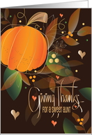 Hand Lettered Thanksgiving for Sweet Aunt Pumpkin with Fall Leaves card