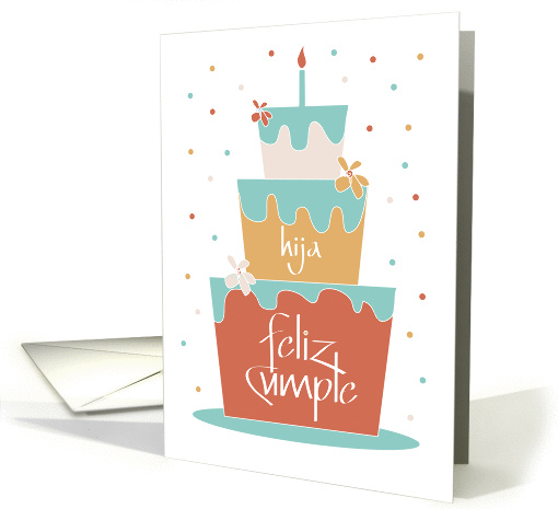 Cumpleaos Para Hija, Pastel Naraja con Tres Flores card (1437744)