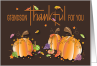 Thanksgiving for Grandson, Pumpkin Trio with Drifting Fall Leaves card