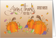 Thanksgiving Great Niece Giving Thanks Pumpkins and Fall Leaves card