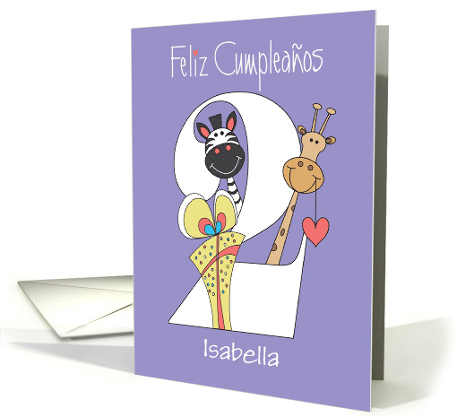 Segundo Cumpleaos con Jirafa y Cebra, Nombre Personalizado card