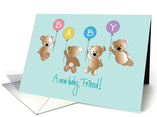 New Baby for Friend, Four Flying Bears with BABY balloons card