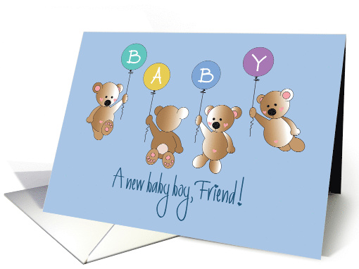 New Baby Boy for Friend, Four Flying Bears with BABY balloons card