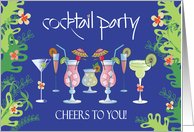 Invitation to Cocktail Party, Colorful Cocktails in Tropical Setting card
