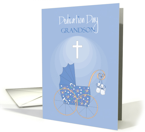 Baby Dedication for Grandson, Blue Carriage with White Cross card
