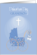 Baby Dedication for Grandson, Blue Carriage with White Cross card