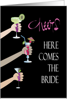 Invitation for Bachelorette Party with Three Arms Toasting Bride to Be card