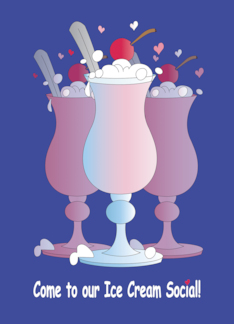 Invitation for Ice Cream Social Trio of Ice Cream Sodas with Cherries