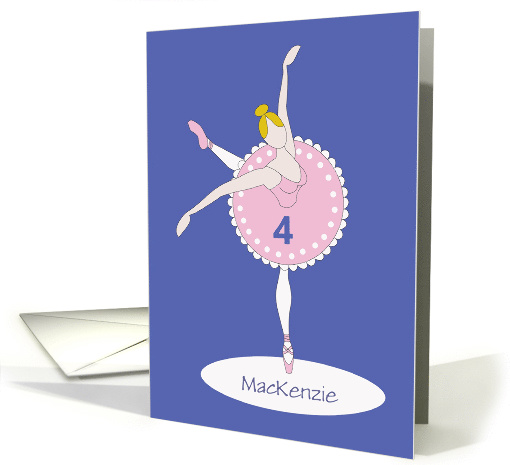Birthday for 4 year old Girl, Ballerina in Pink with Custom Name card