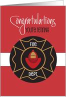 Retirement for Firefighter, Red Firefighter Hat and Hand Lettering card