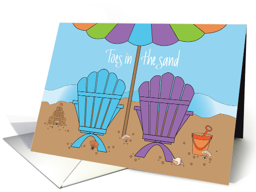 Hand Lettered Friendship Beach Chairs, Friendly Toes in the Sand card