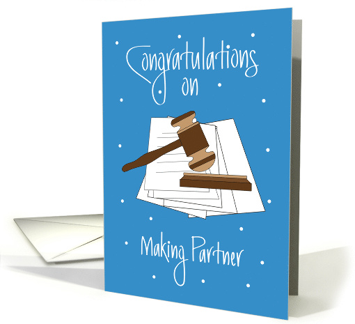 Lawyer Promotion to Partner Congratulations, Gavel & Papers card