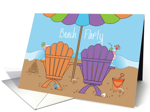 Invitation to Beach Party with Beach Chairs and Tropical Drinks card