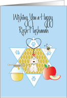 Rosh Hashanah for Veterinarian, Dog with Bee, Apple & Honey card