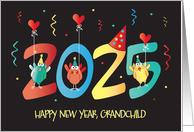 New Year’s 2025 for Grandchild with Birds in Polka Dot Party Hats card