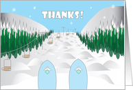 Thanks for Snow Skiing, Ski Tips Over Slope and Moguls card