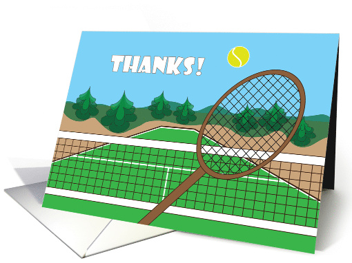 Thanks for Tennis, Tennis Raquet Volleying Tennis Ball at Net card