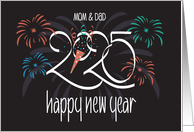 Hand Lettered New Year’s 2024 for Mom & Dad with Bursting Fireworks card