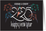 Hand Lettered New Year’s 2025 for Grandma and Grandpa with Fireworks card