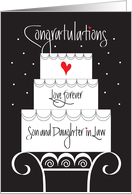 Wedding for Son & Daughter in Law, Tiered Cake on Stand & Heart card