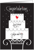 Wedding for Godson & Wife, Tiered Cake, Cake Stand & Red Heart card