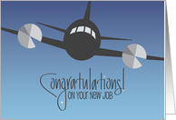 Hand Lettered New Job for Pilot Soaring Plane with Rotating Propellers card