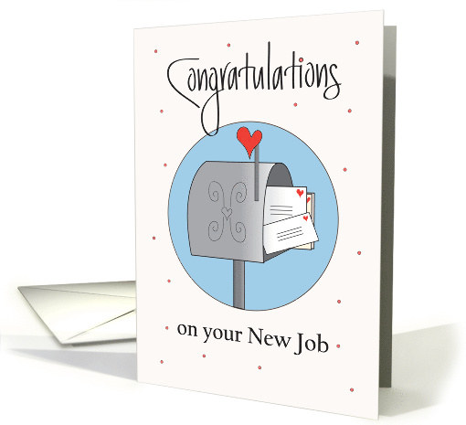 New Job for Postal Service, Mailbox with Heart Stamped Letters card