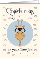 New Job for Optometrist, Giraffe with Large Black Reading Glasses card