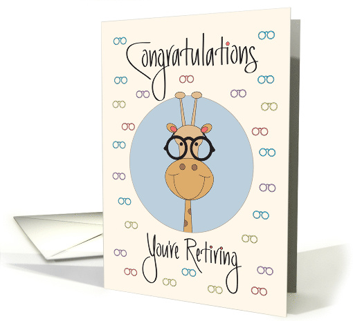 Retirement for Eye Doctor, Giraffe with Large Black Eye Glasses card