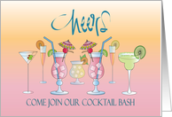 Invitation to Cocktail Bash Tropical Drinks with Garnish and Umbrellas card