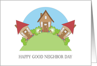 Good Neighbor Day, Trio of Hillside Cottages with Shrubbery card
