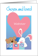 Adoption Congratulations for Boy with Bear and Bunny with Custom Name card