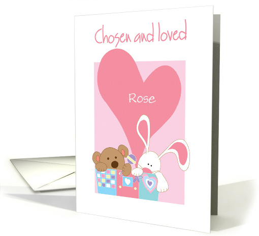 Adoption Congratulations for Baby Girl Bear and Bunny Custom Name card