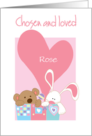 Adoption Congratulations for Baby Girl Bear and Bunny Custom Name card