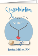 Graduation for Nurse, Stethoscope, Diploma and Custom Name card