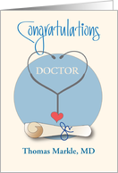 Graduation for Doctor, Stethoscope, Diploma and Custom Name card