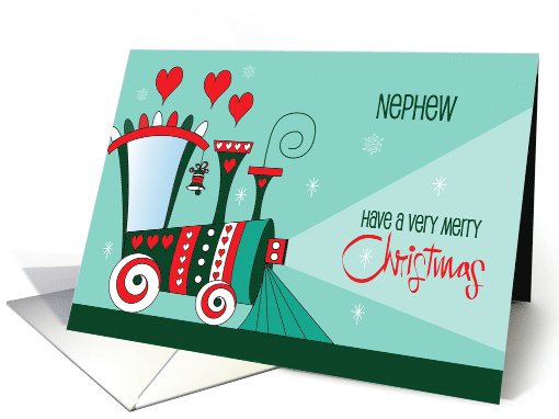 Hand Lettered Christmas for Nephew Gingerbread Engine with Hearts card