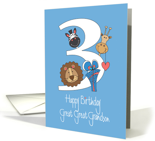 3rd Birthday for Great Great Grandson, Three & Zoo Animals card