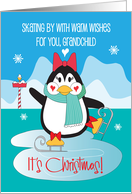 Christmas for Grandchild Penguin Ice Skating with Hearts and Bows card