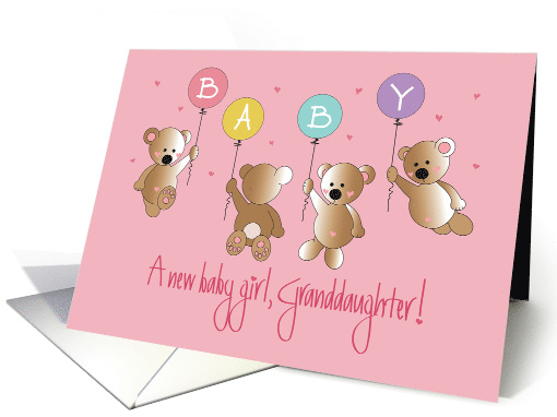Becoming a Mother, Granddaughter's Baby Girl, 4 Bears & Balloons card