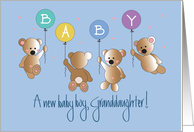 Becoming a Mother, Granddaughter’s Baby Boy, 4 Bears & Balloons card