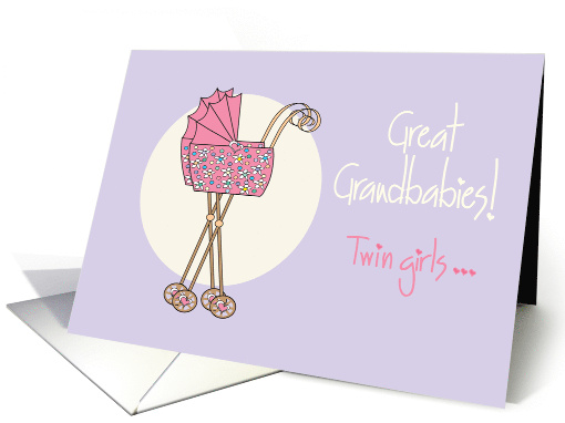 Becoming Great Grandparents to Girl Twins, Two Pink Strollers card