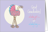 Becoming Great Grandparents to Twins, Pink & Blue Strollers card