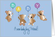 Becoming a Mother to Baby Boy for Friend, Four Bears & Balloons card