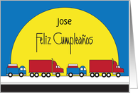 Cumpleaos con Cuatro Camiones y Nombre Personalizado card