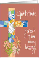 Hand Lettered Religious Thanksgiving Gratitude Stained Glass Cross card
