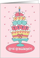 7th Birthday Great Granddaughter, Stacked Cake with 7s & Hearts card