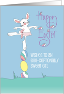 Hand Lettered Easter Ballet Girl Bunny in Egg Hunt on Stacked Eggs card