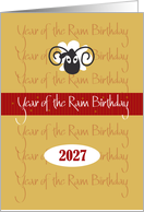 Hand Lettered Chinese Year of the Ram Birthday 2027 with Horned Ram card